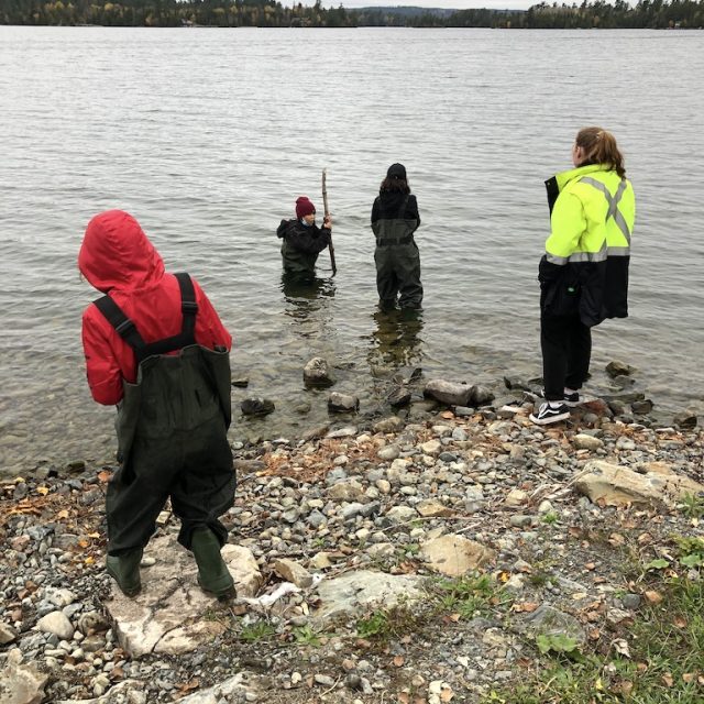 Students visited the water’s edge beside the community’s water treatment plant. They extended their knowledge and use of scientific tools by measuring parameters like wind speed, hardness, alkalinity, pH, TDS and conductivity. A Drinking Water Internship Intern Nick Chapman from Temagami joined the group to help with the workshop.