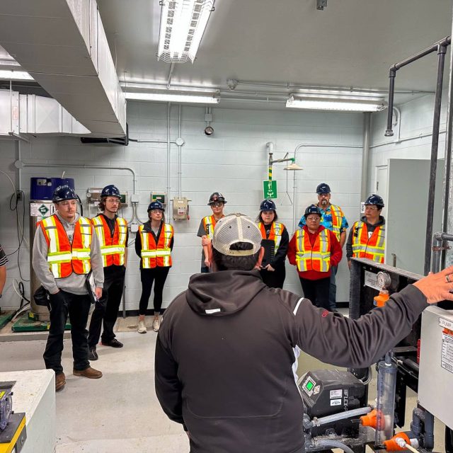 One highlight of the first week was a tour of the Rama First Nation water distribution system and the drinking water treatment plant. Chad McRae, the Overall Responsible Operator, took the interns on a tour of the distribution system where they got to see the inside of a water tower.